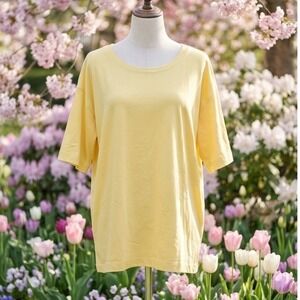 J.Jill Luxe L Supima Elbow Sleeve Tee Nectar Yellow Cotton Modal Stretch NWT